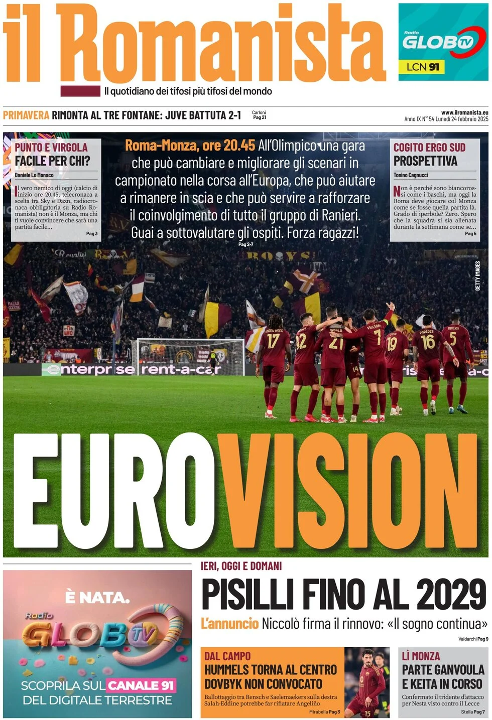 anteprima della prima pagina di il-romanista del 24/02/2025