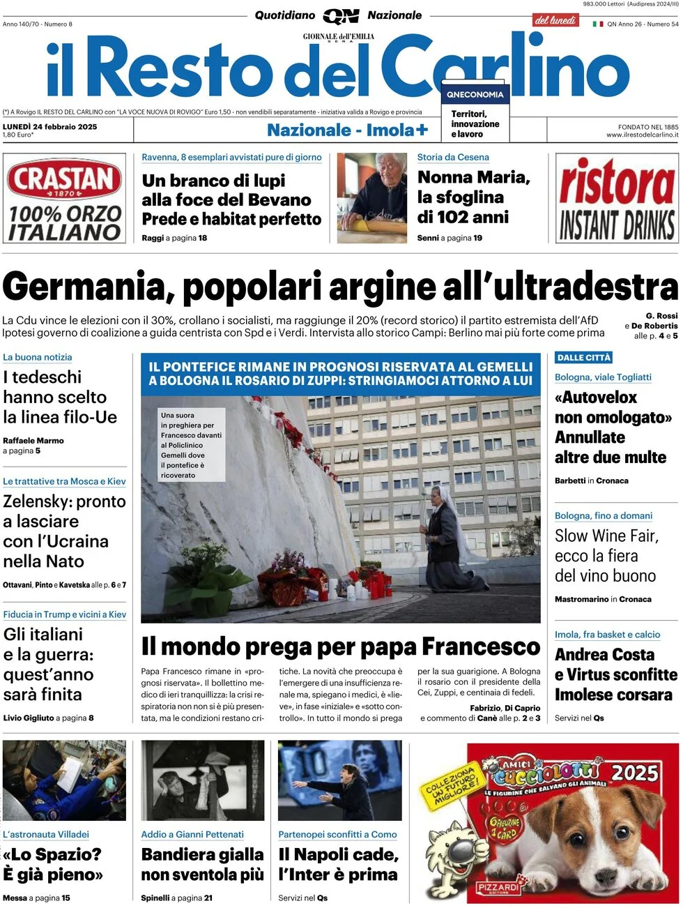 anteprima della prima pagina di il-resto-del-carlino del 24/02/2025