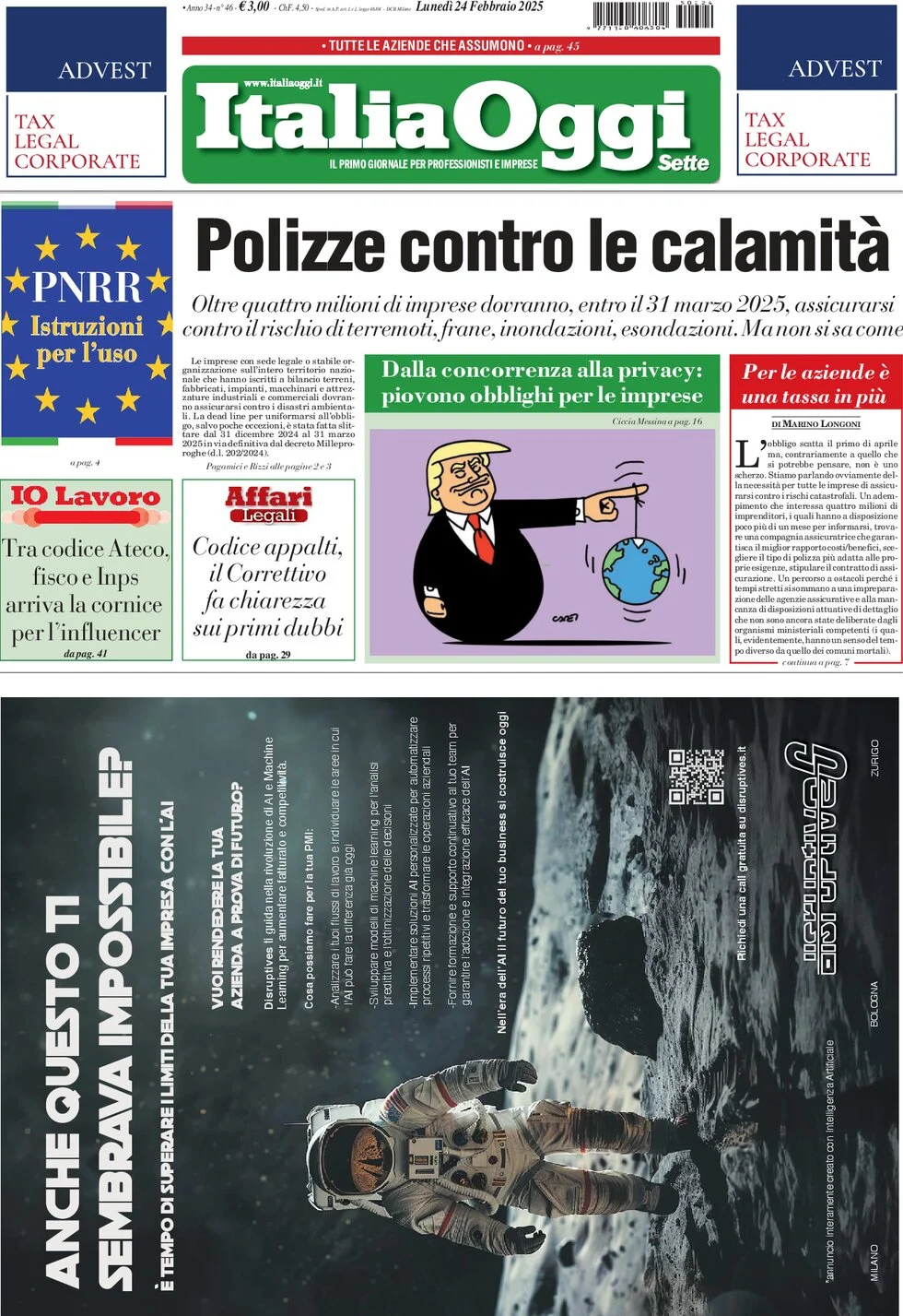 anteprima della prima pagina di italiaoggi del 24/02/2025