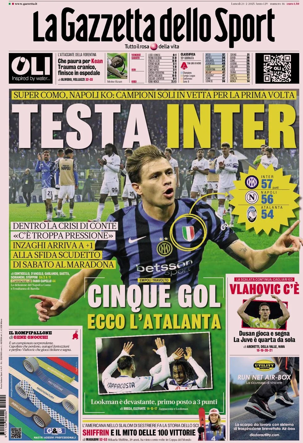 anteprima della prima pagina di la-gazzetta-dello-sport del 24/02/2025