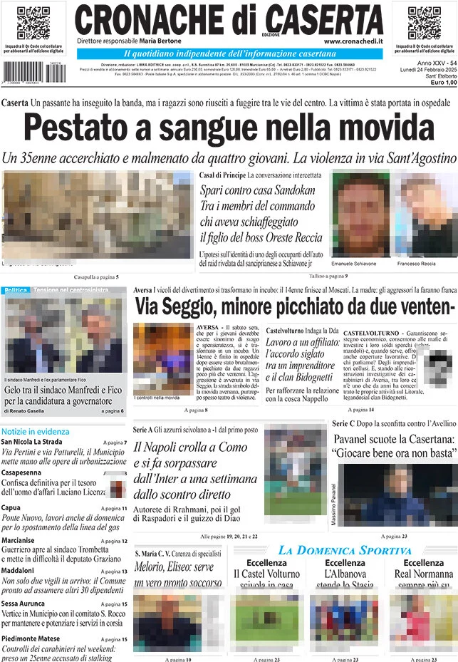 anteprima della prima pagina di cronache-di-caserta del 24/02/2025