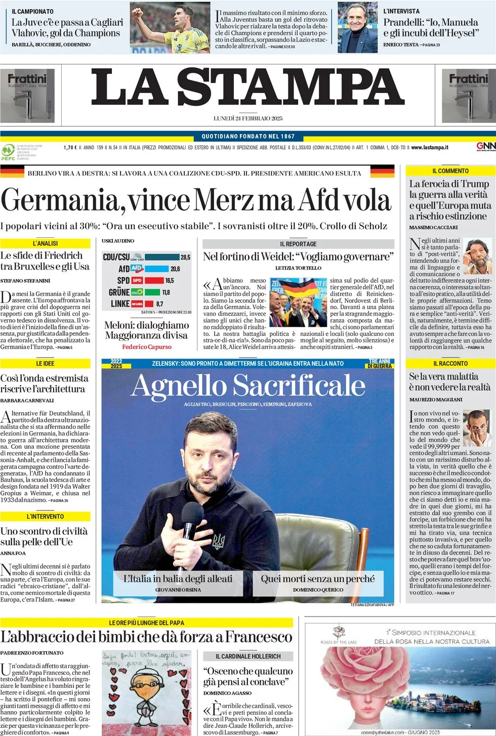 anteprima della prima pagina di la-stampa del 24/02/2025