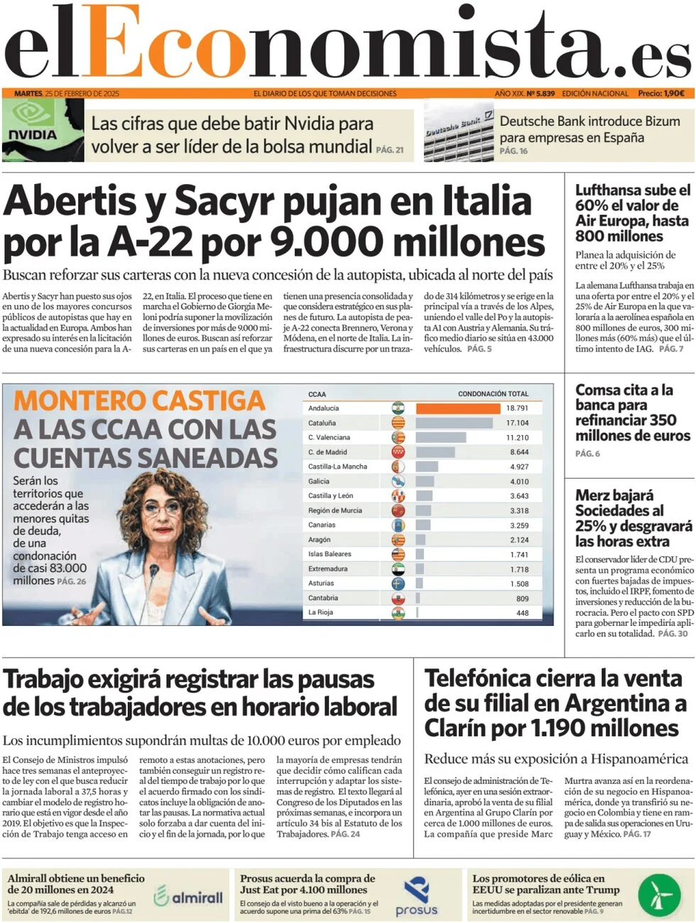 anteprima della prima pagina di el-economista del 25/02/2025