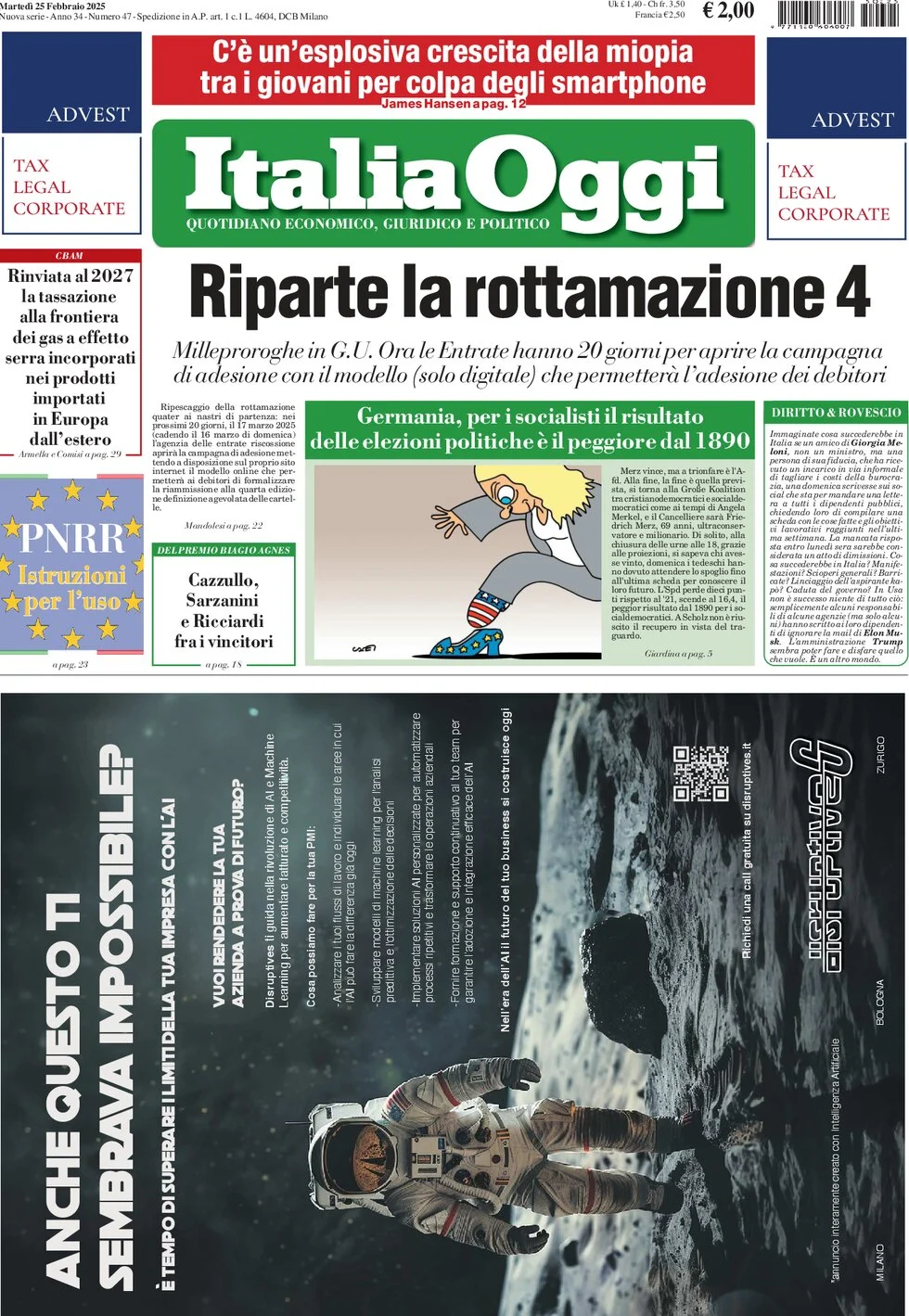 anteprima della prima pagina di italiaoggi del 25/02/2025