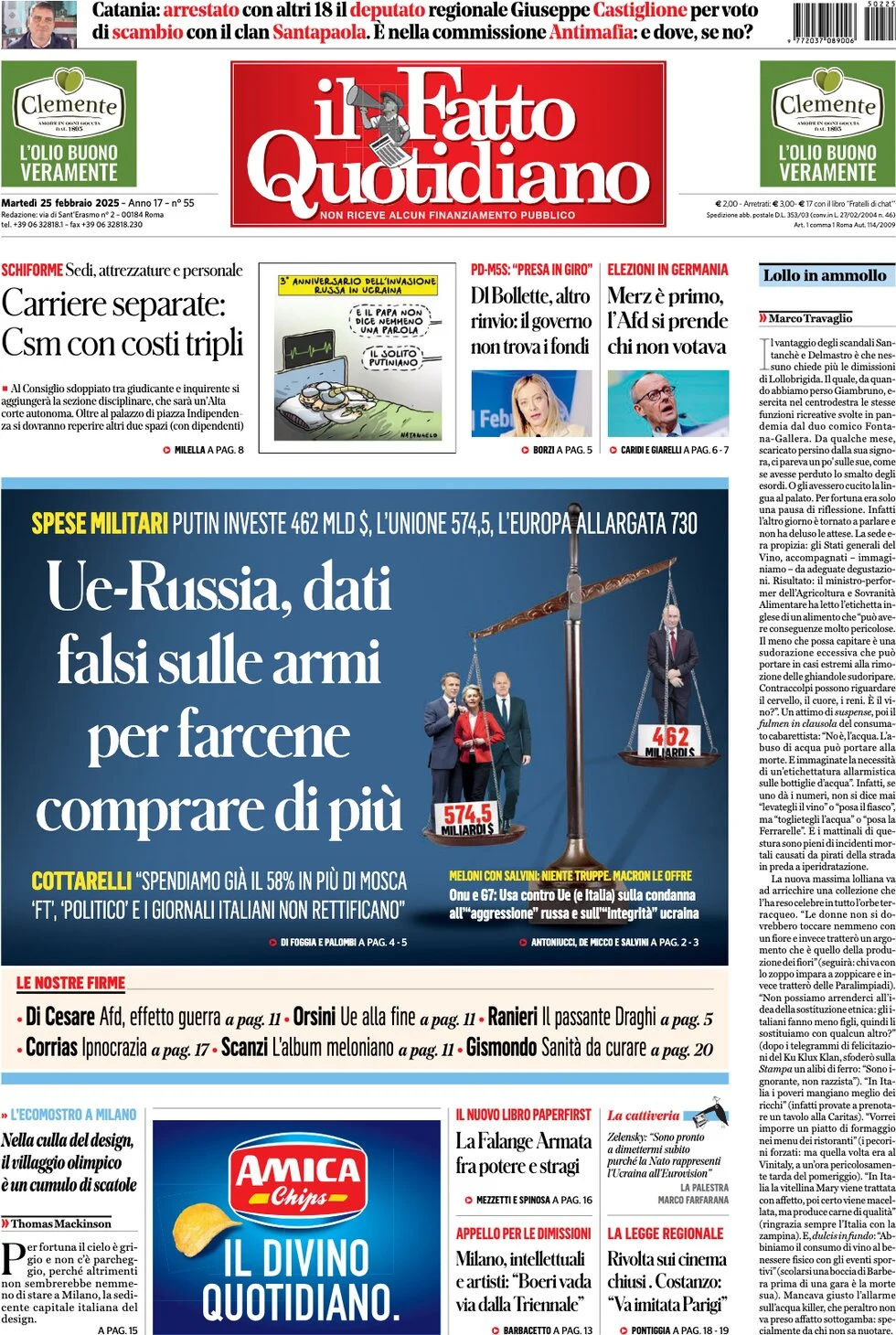 anteprima della prima pagina di il-fatto-quotidiano del 25/02/2025