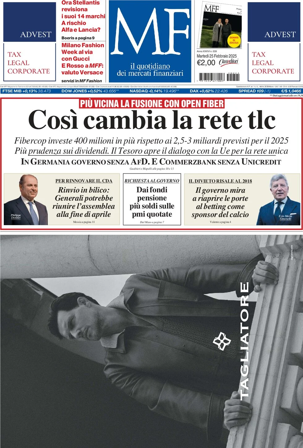 anteprima della prima pagina di mf-milano-finanza del 25/02/2025