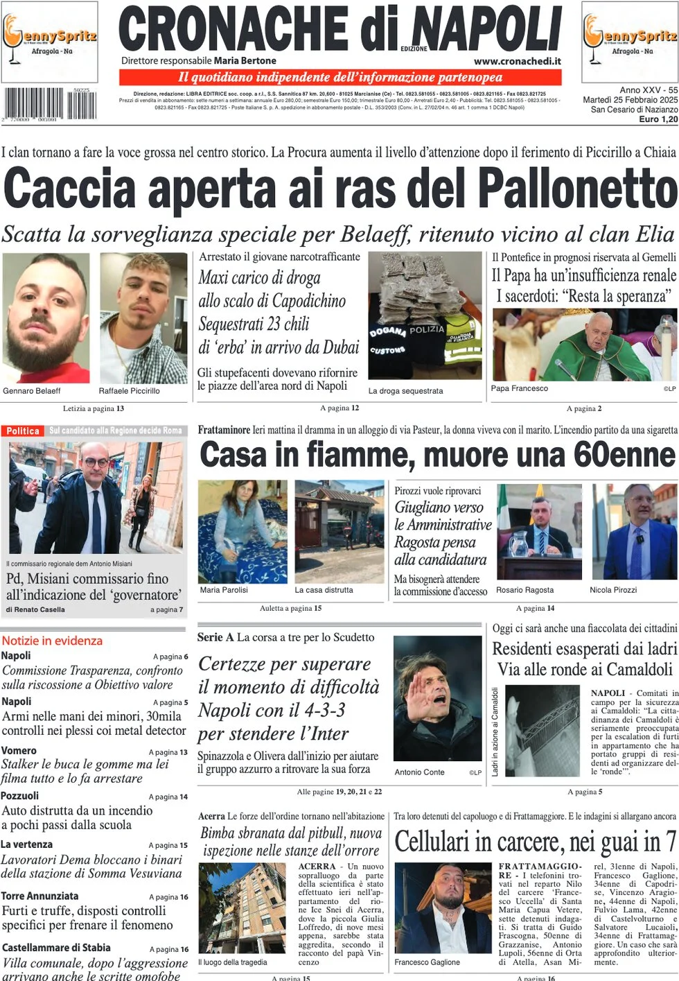 anteprima della prima pagina di cronache-di-napoli del 25/02/2025