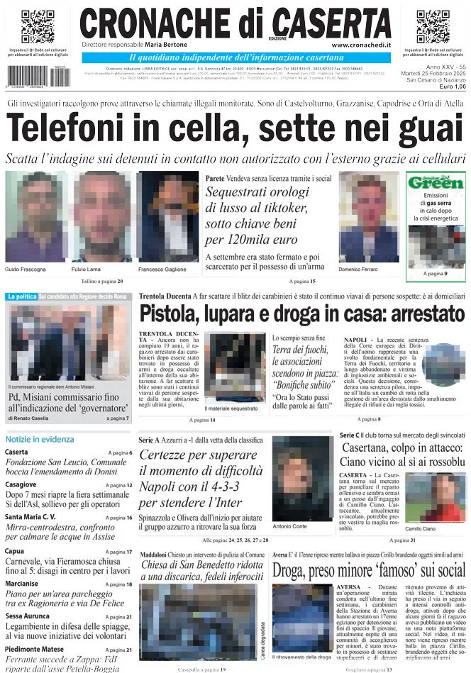 anteprima della prima pagina di cronache-di-caserta del 25/02/2025