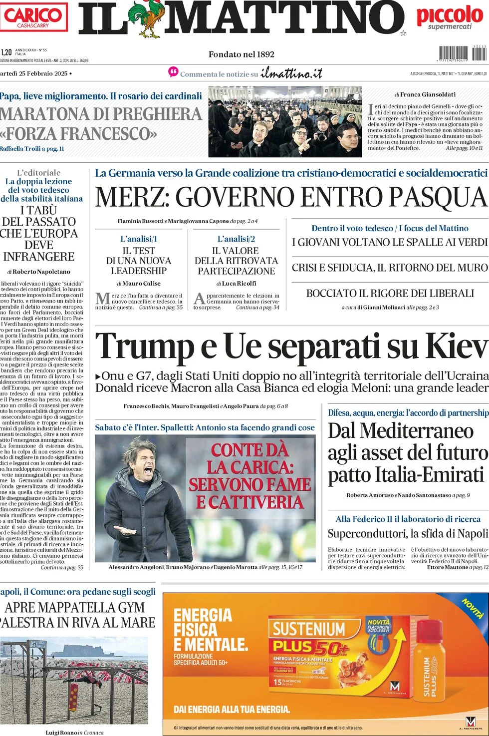 anteprima della prima pagina di il-mattino del 25/02/2025