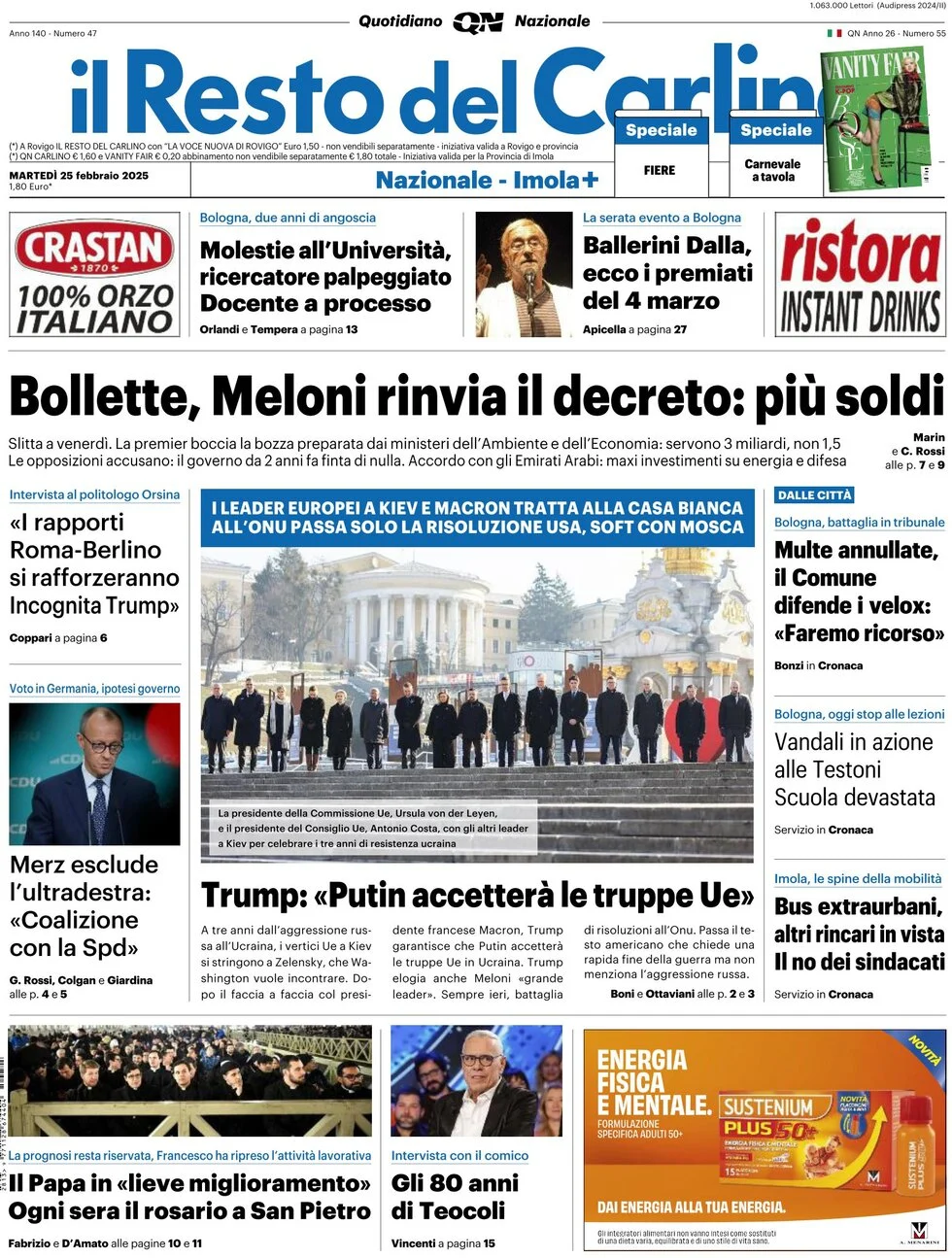 anteprima della prima pagina di il-resto-del-carlino del 25/02/2025
