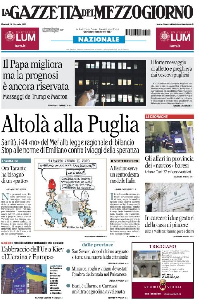 anteprima della prima pagina di la-gazzetta-del-mezzogiorno-basilicata del 25/02/2025