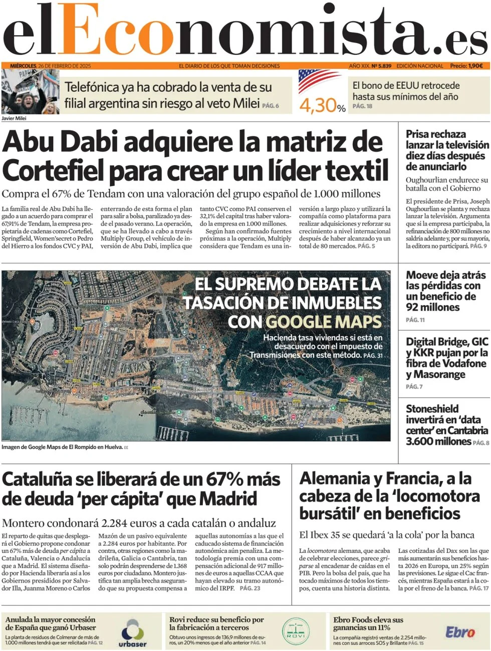 anteprima della prima pagina di el-economista del 26/02/2025