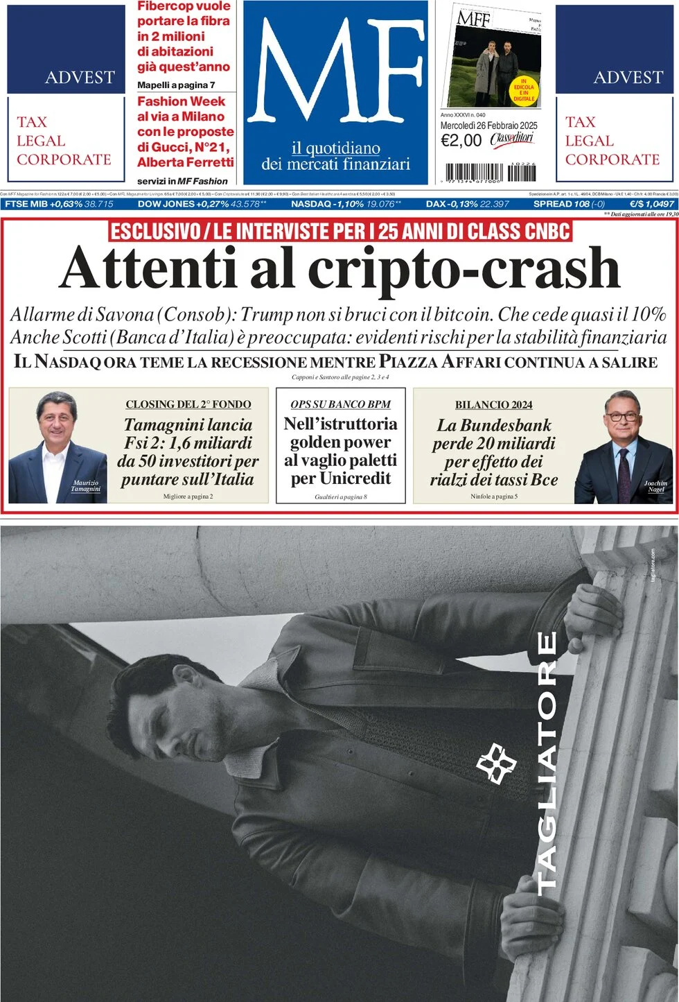 anteprima della prima pagina di mf-milano-finanza del 26/02/2025