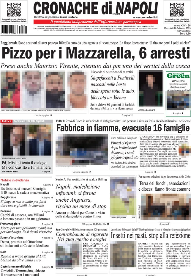 anteprima della prima pagina di cronache-di-napoli del 26/02/2025