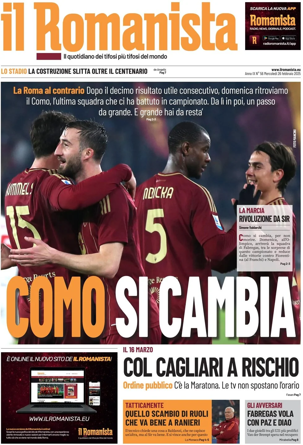 anteprima della prima pagina di il-romanista del 26/02/2025