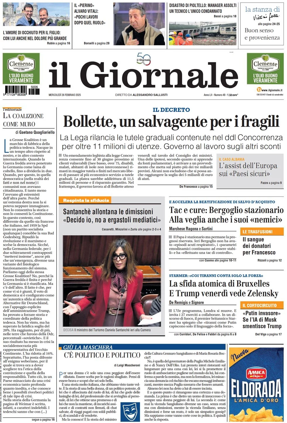 anteprima della prima pagina di il-giornale del 26/02/2025