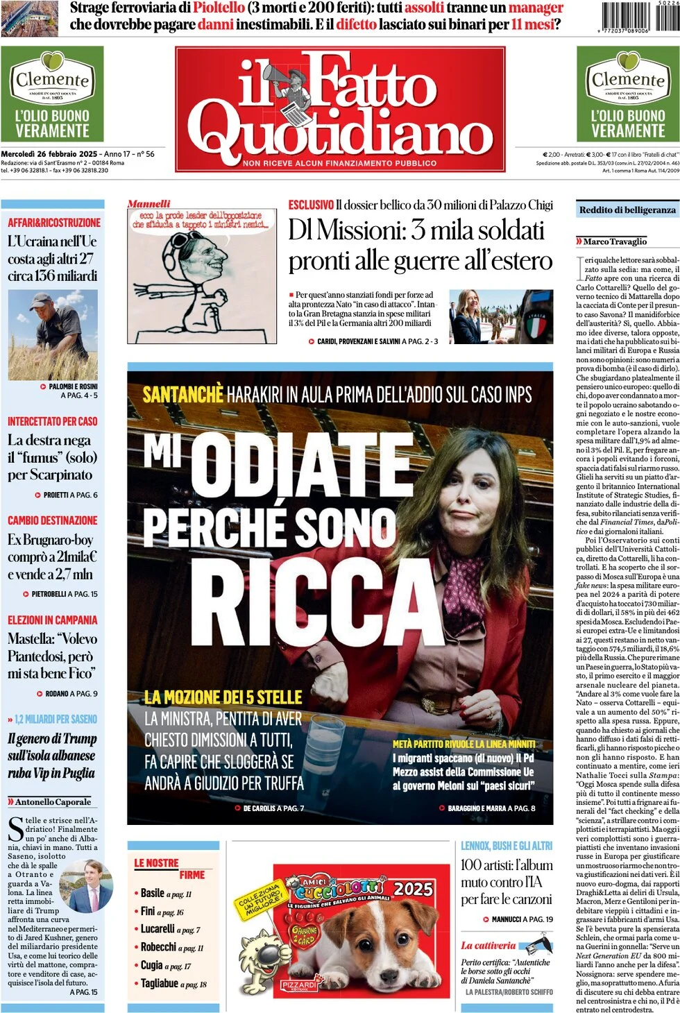 anteprima della prima pagina di il-fatto-quotidiano del 26/02/2025