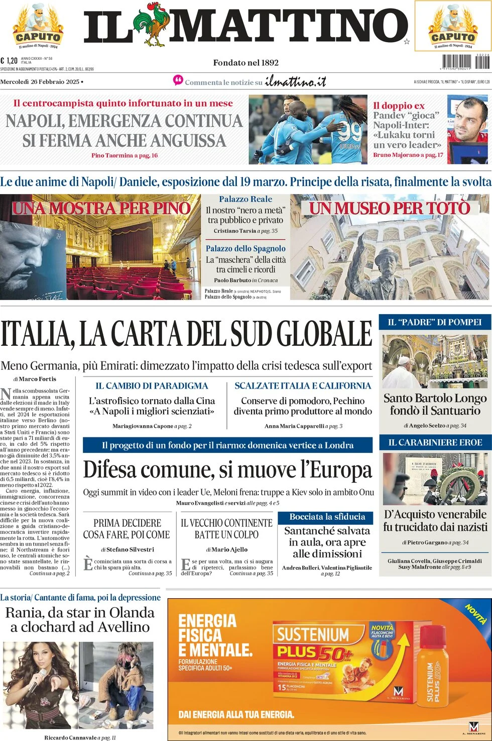 anteprima della prima pagina di il-mattino del 26/02/2025