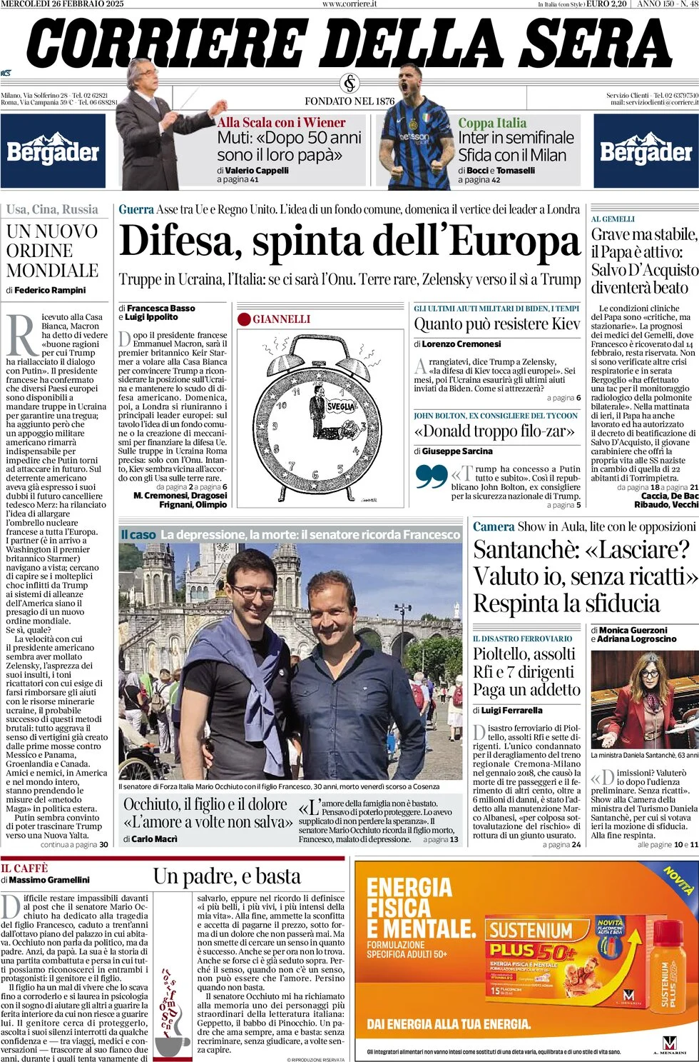 anteprima della prima pagina di corriere-della-sera del 26/02/2025
