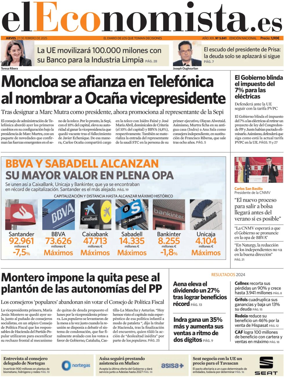 anteprima della prima pagina di el-economista del 27/02/2025