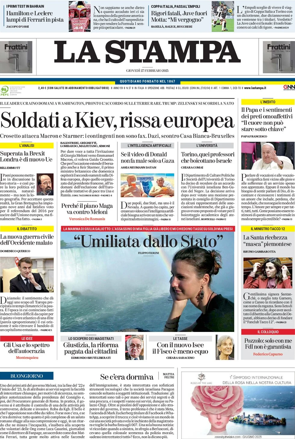 anteprima della prima pagina di la-stampa del 27/02/2025
