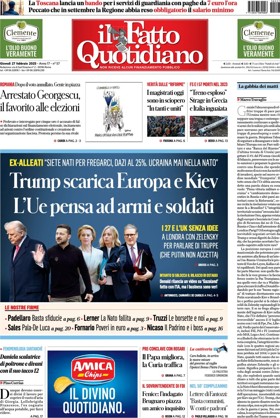 anteprima della prima pagina di il-fatto-quotidiano del 27/02/2025