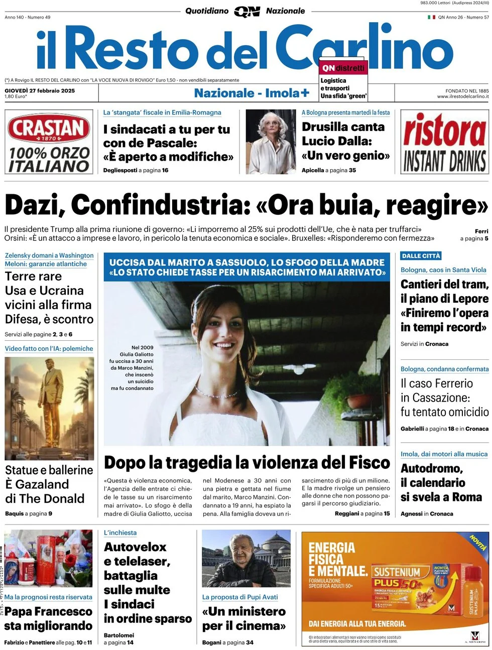 anteprima della prima pagina di il-resto-del-carlino del 27/02/2025