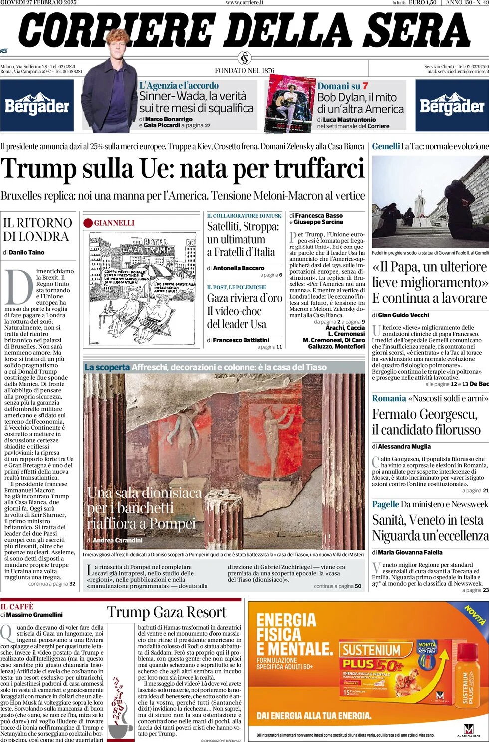 anteprima della prima pagina di corriere-della-sera del 27/02/2025