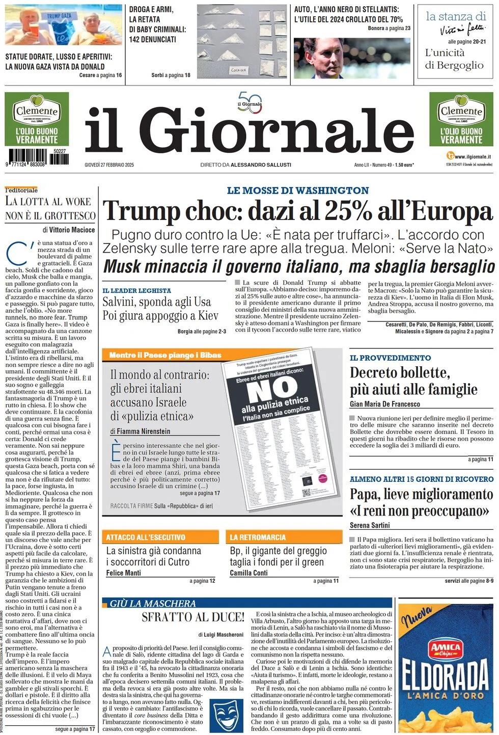anteprima della prima pagina di il-giornale del 27/02/2025