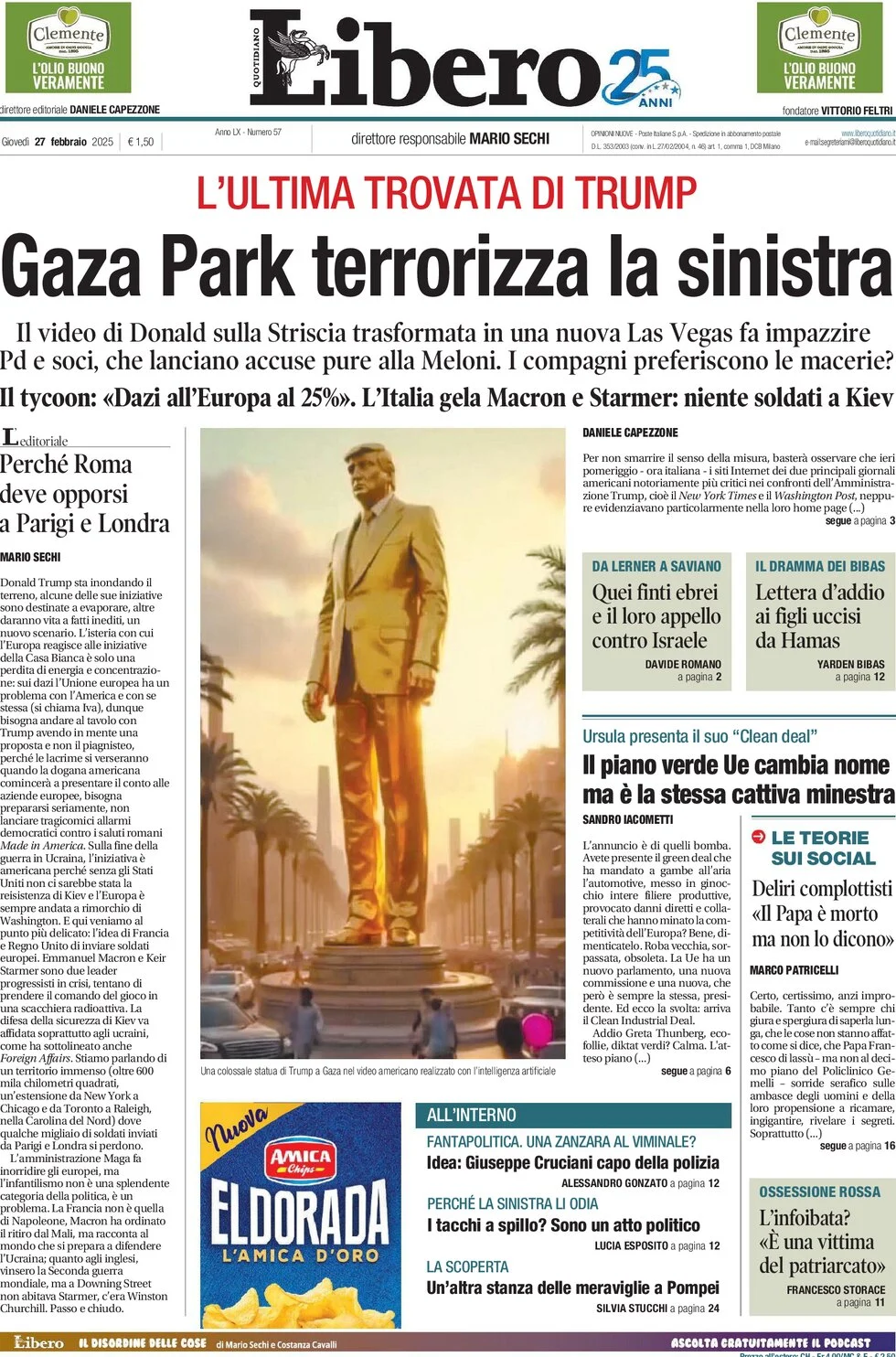 anteprima della prima pagina di libero-quotidiano del 27/02/2025