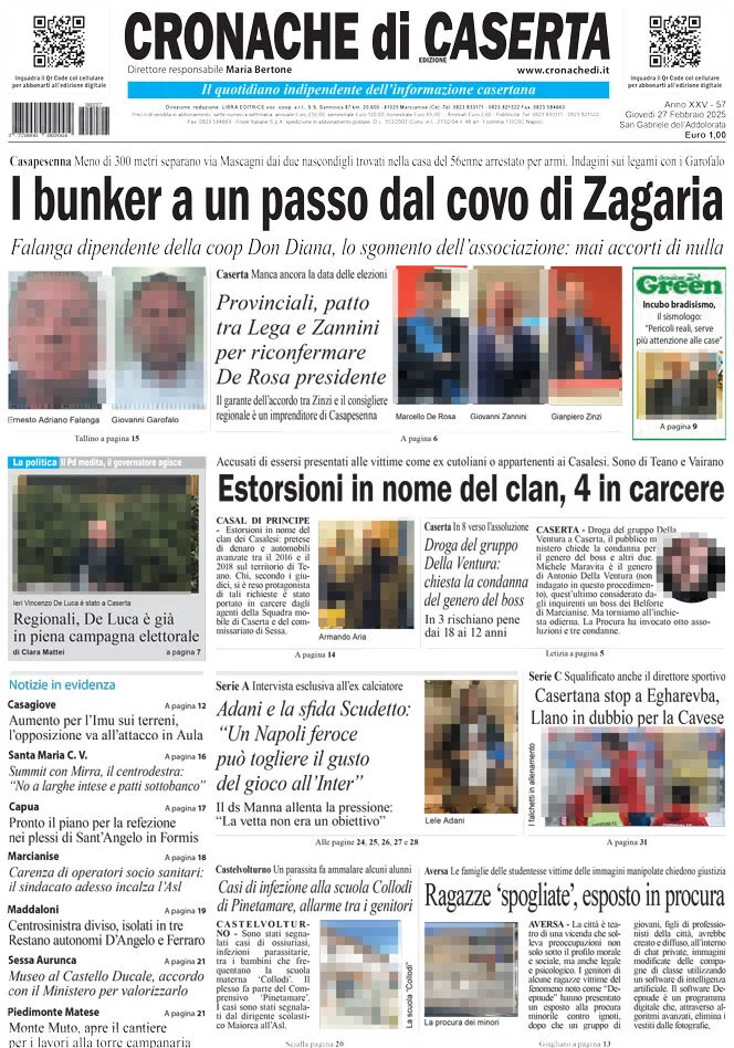 anteprima della prima pagina di cronache-di-caserta del 27/02/2025