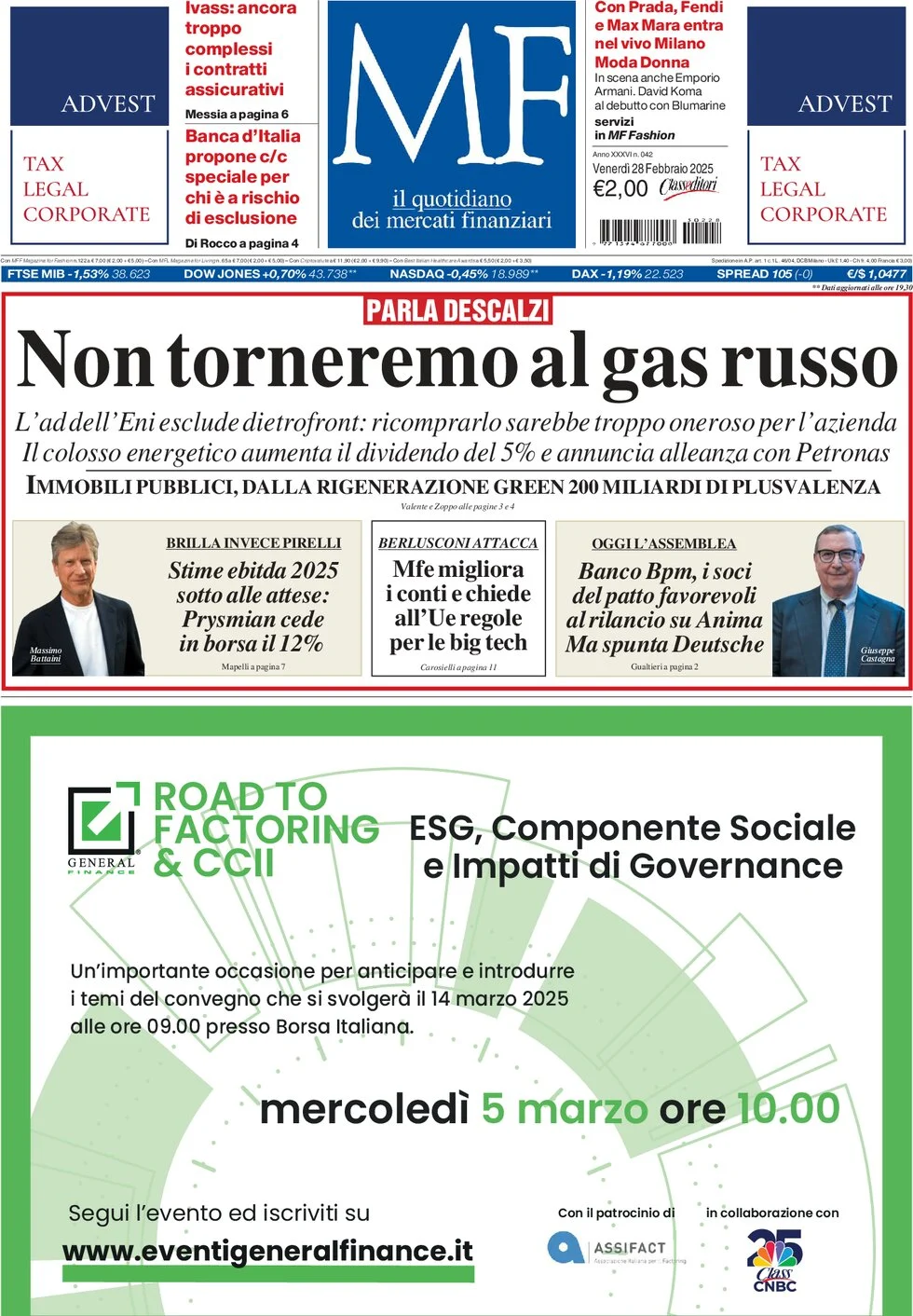 anteprima della prima pagina di mf-milano-finanza del 28/02/2025