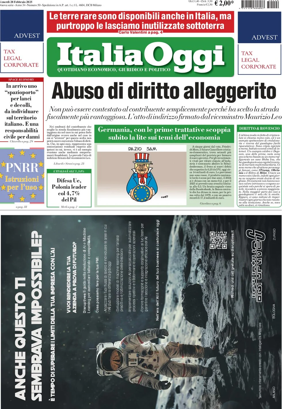anteprima della prima pagina di italiaoggi del 28/02/2025