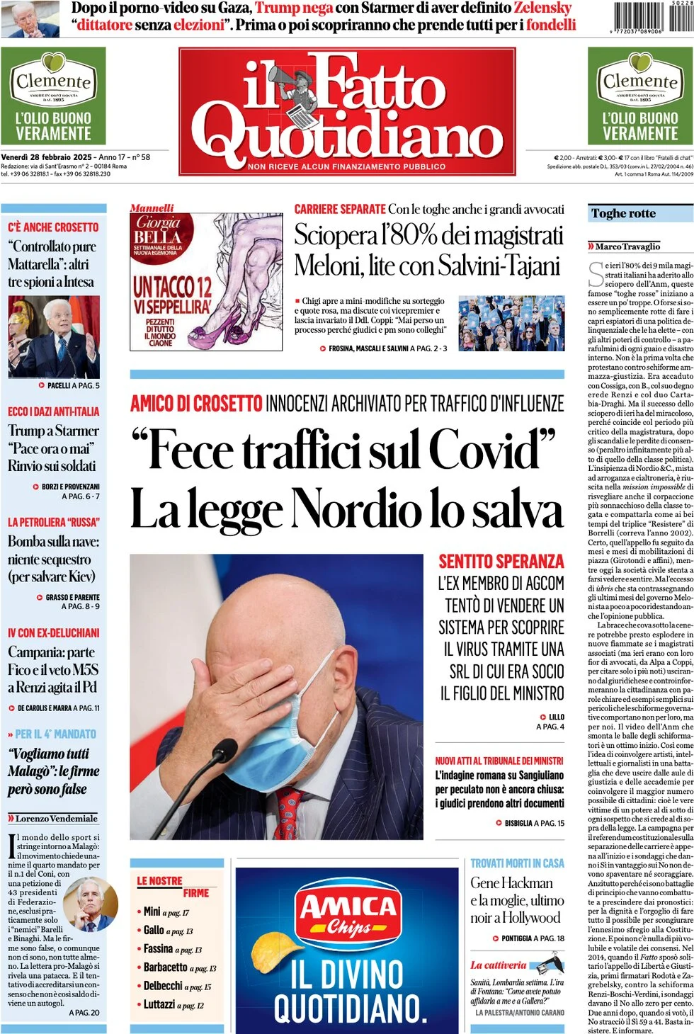 anteprima della prima pagina di il-fatto-quotidiano del 28/02/2025