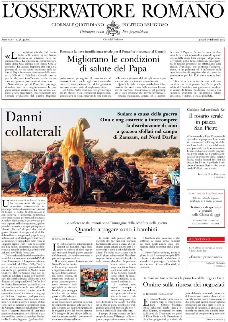 Anteprima prima pagina della rasegna stampa di ieri 2025-02-28 - l-osservatore-romano/