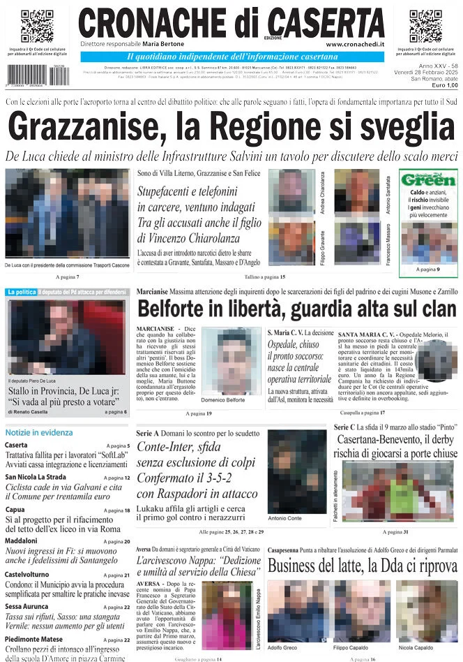 anteprima della prima pagina di cronache-di-caserta del 28/02/2025