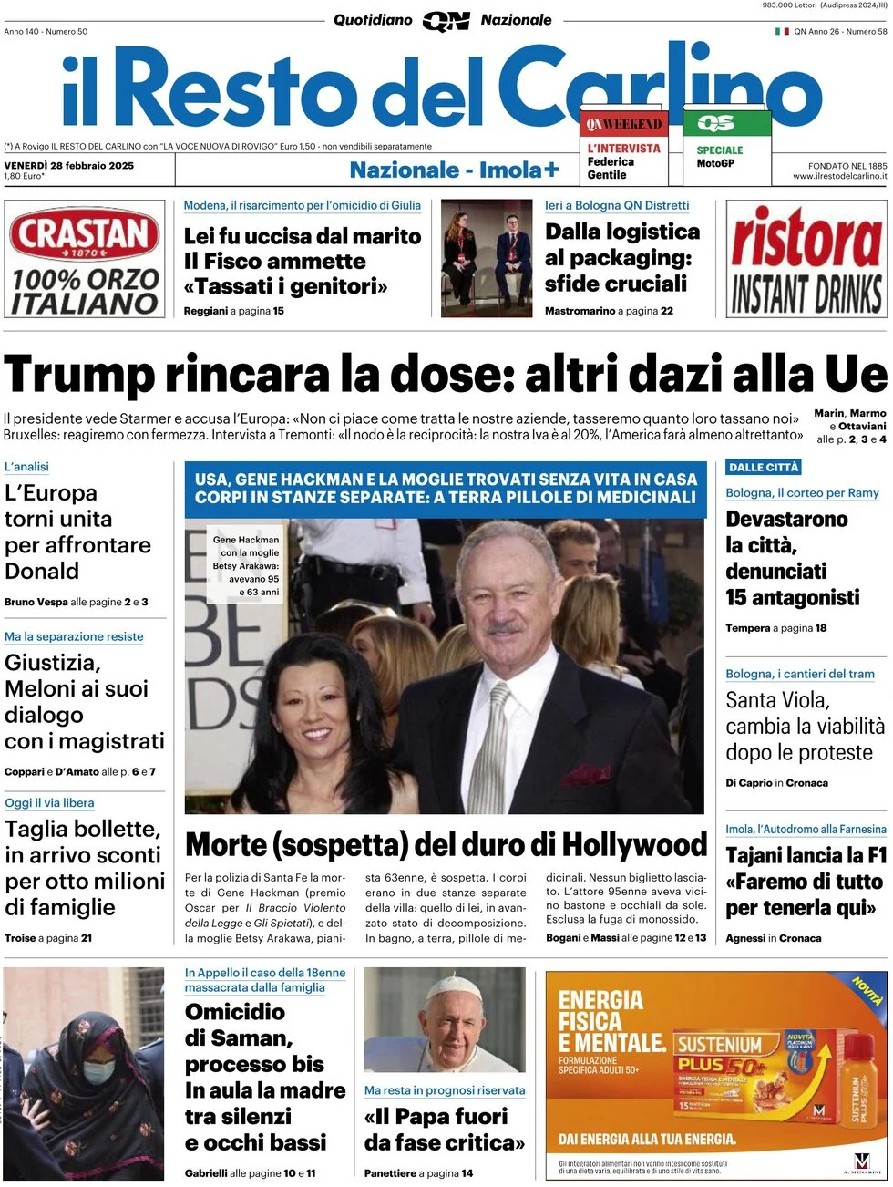 anteprima della prima pagina di il-resto-del-carlino del 28/02/2025