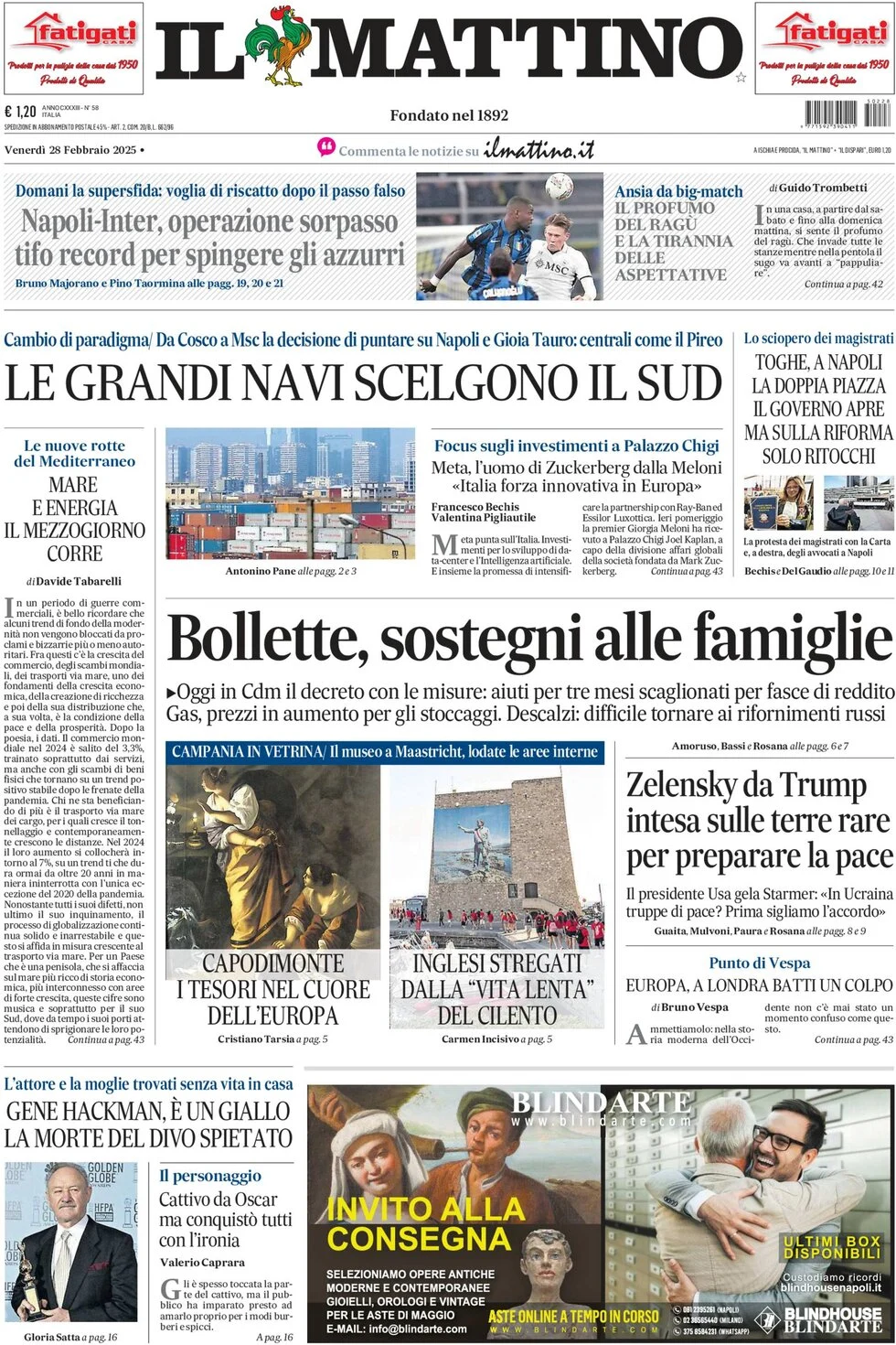 anteprima della prima pagina di il-mattino del 28/02/2025