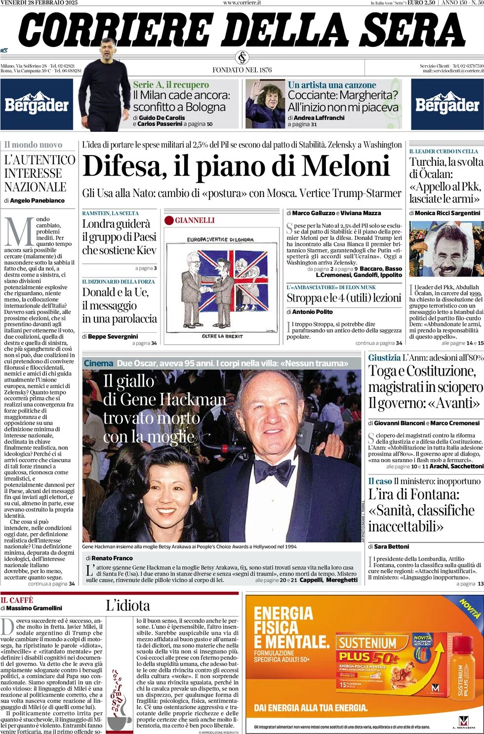 anteprima della prima pagina di corriere-della-sera del 28/02/2025