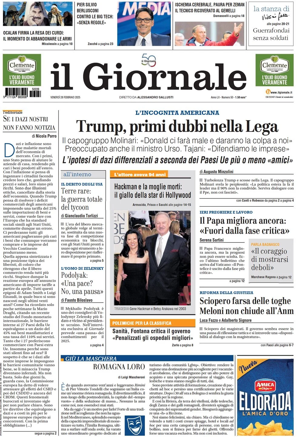 anteprima della prima pagina di il-giornale del 28/02/2025