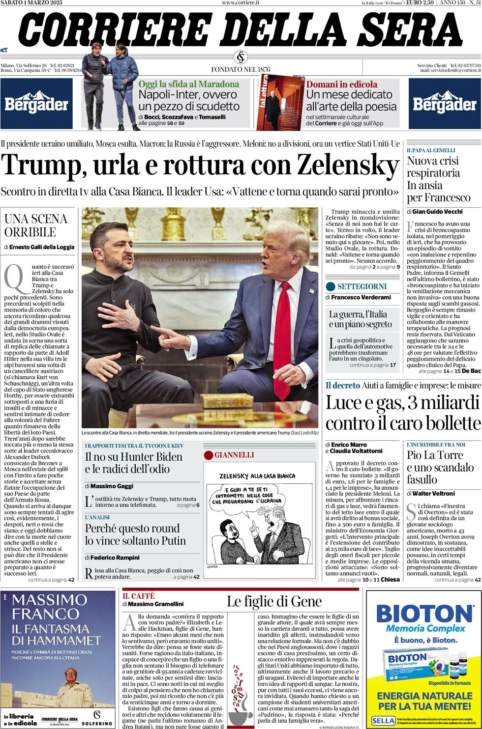 anteprima della prima pagina di corriere-della-sera del 01/03/2025