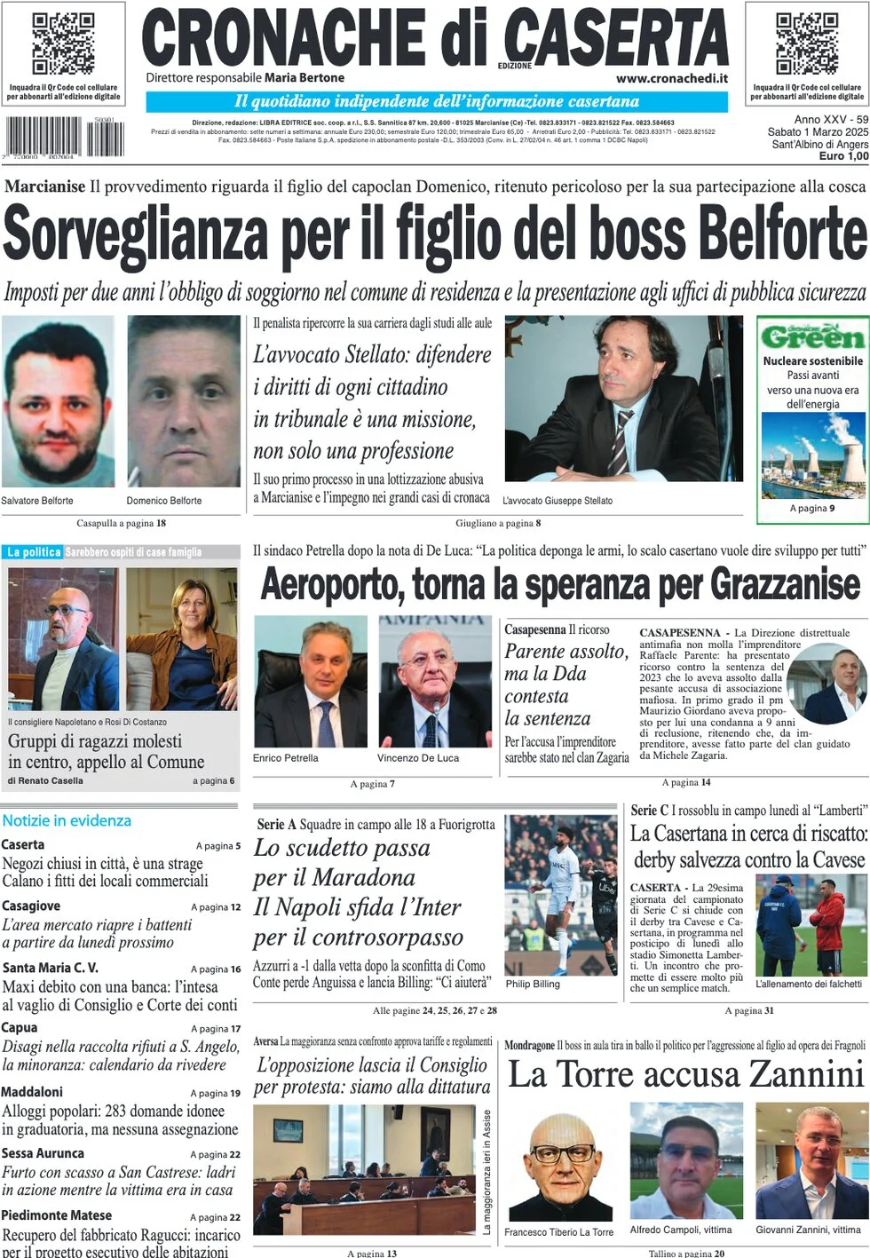 anteprima della prima pagina di cronache-di-caserta del 01/03/2025