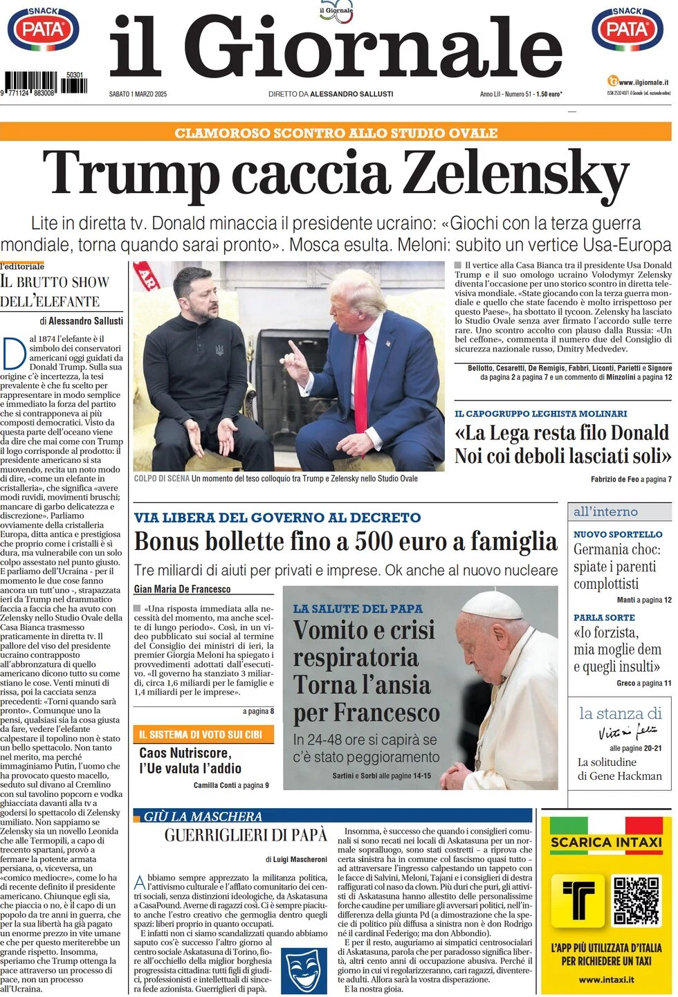 anteprima della prima pagina di il-giornale del 01/03/2025