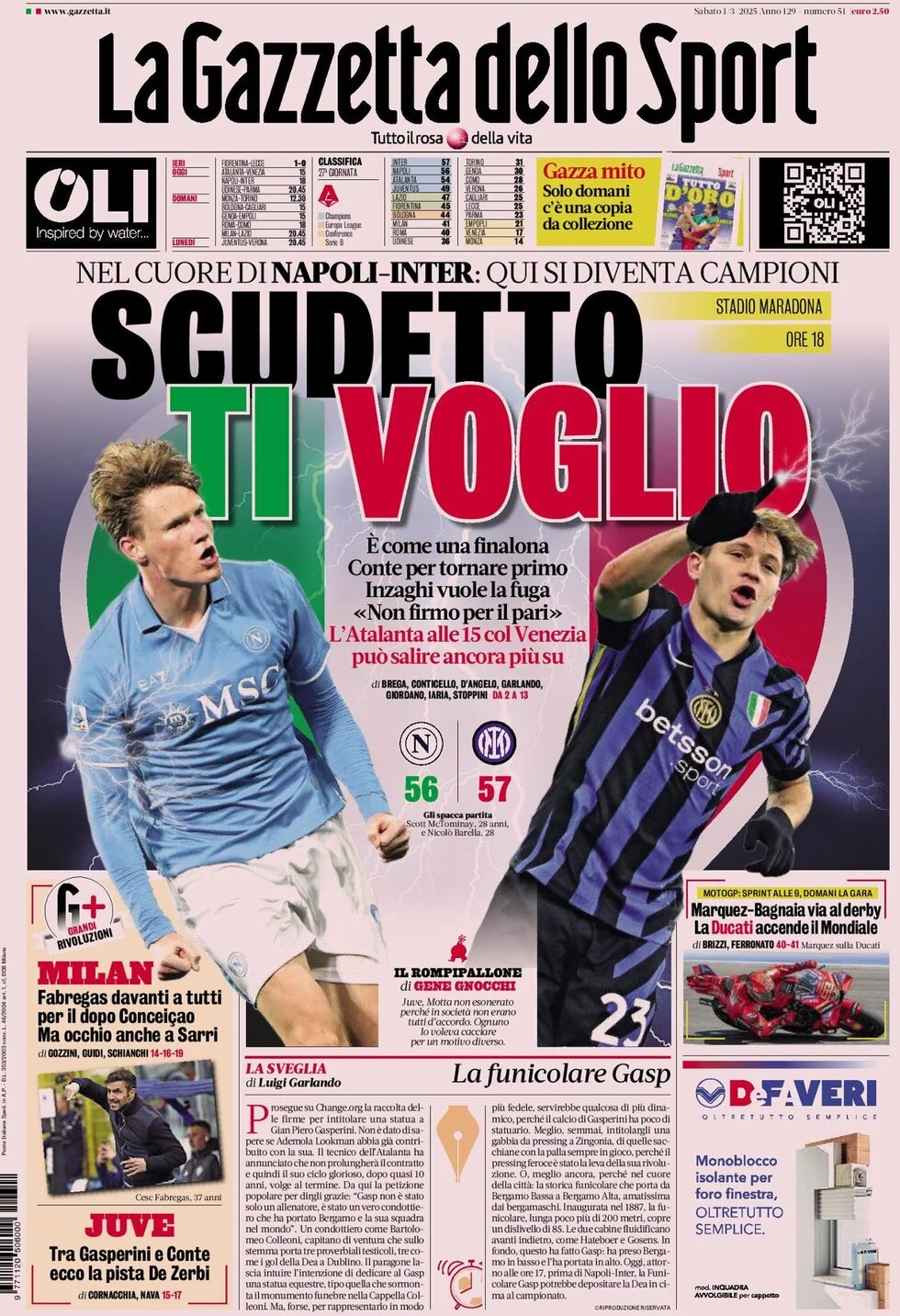 anteprima della prima pagina di la-gazzetta-dello-sport del 01/03/2025