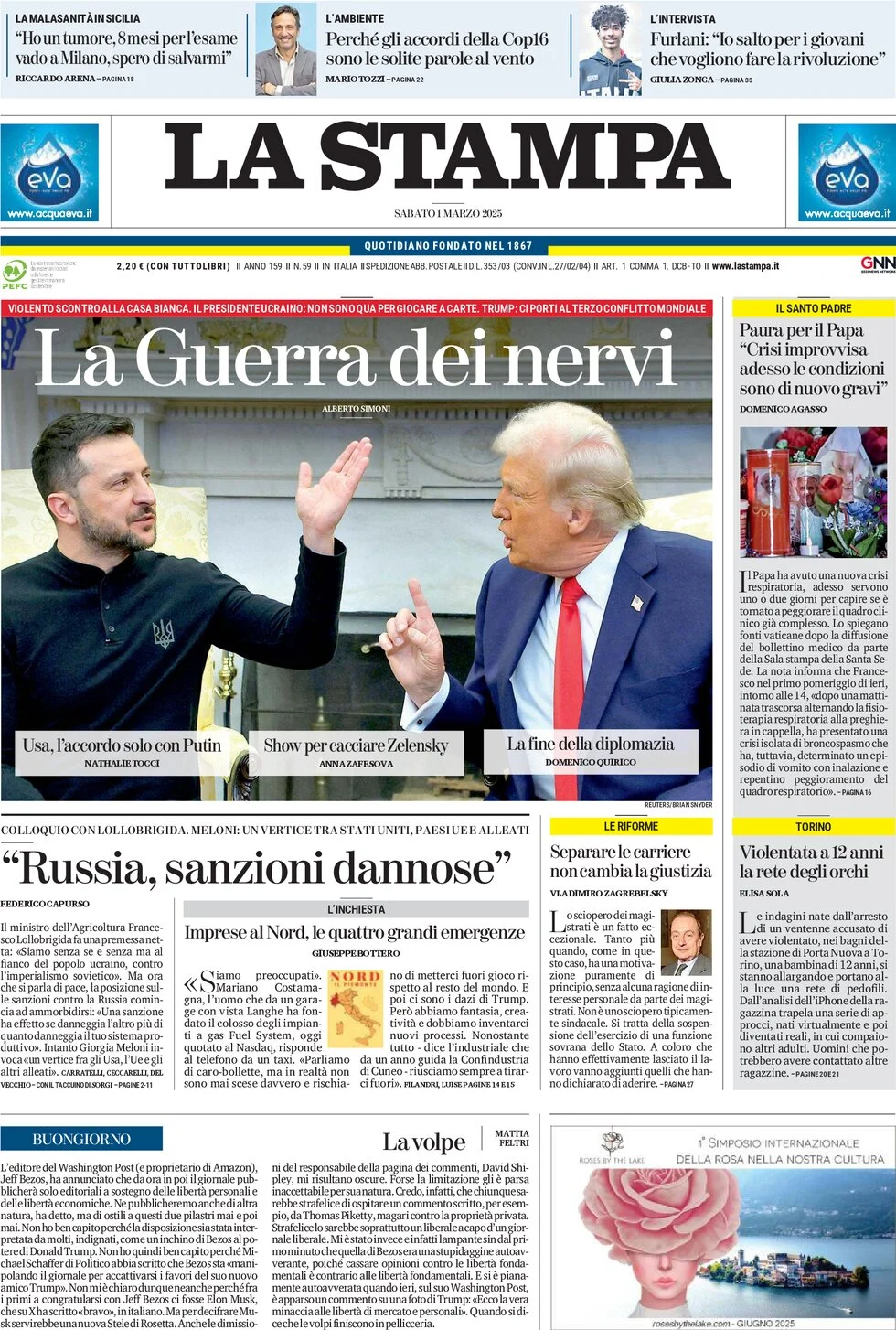 anteprima della prima pagina di la-stampa del 01/03/2025