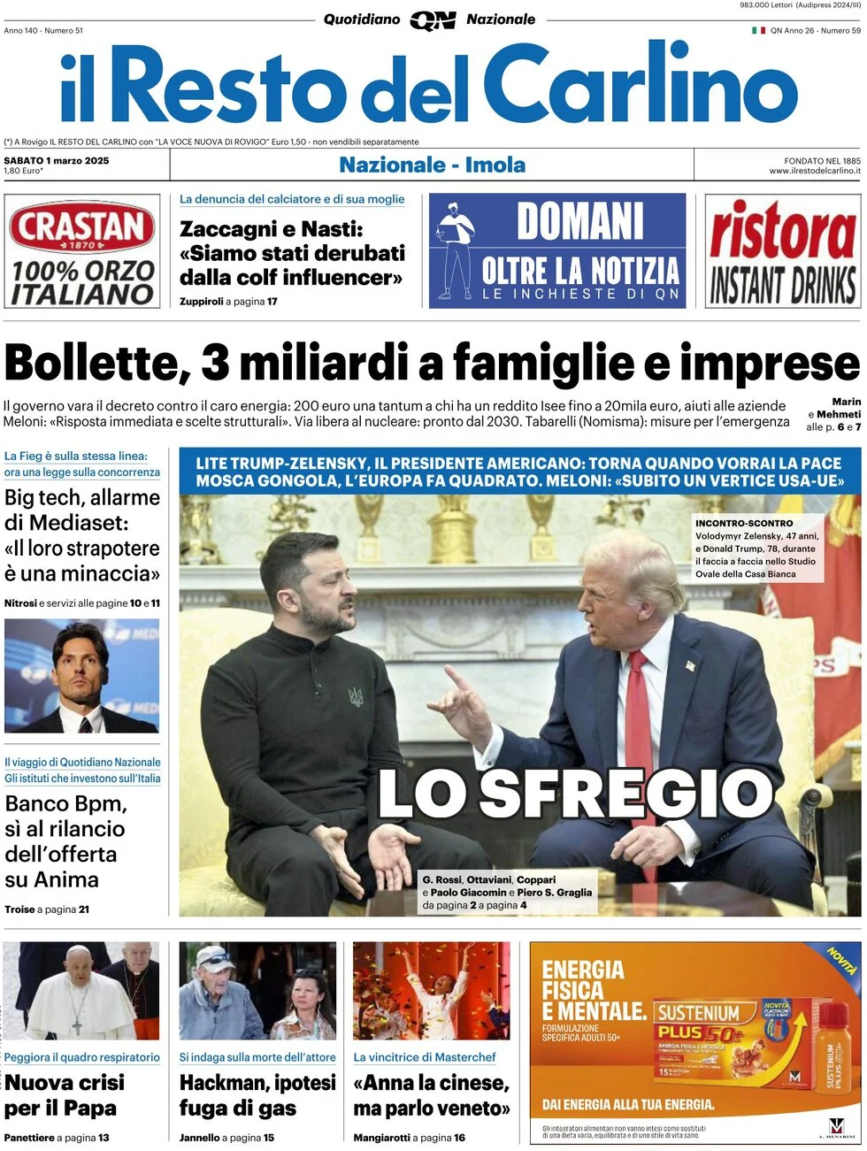 anteprima della prima pagina di il-resto-del-carlino del 01/03/2025