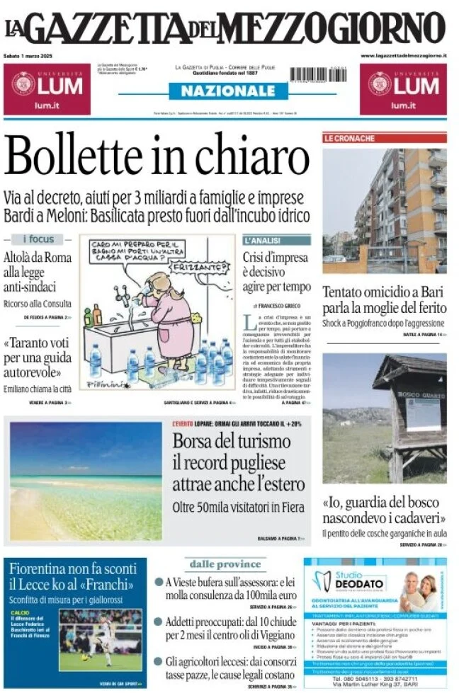 anteprima della prima pagina di la-gazzetta-del-mezzogiorno-basilicata del 01/03/2025