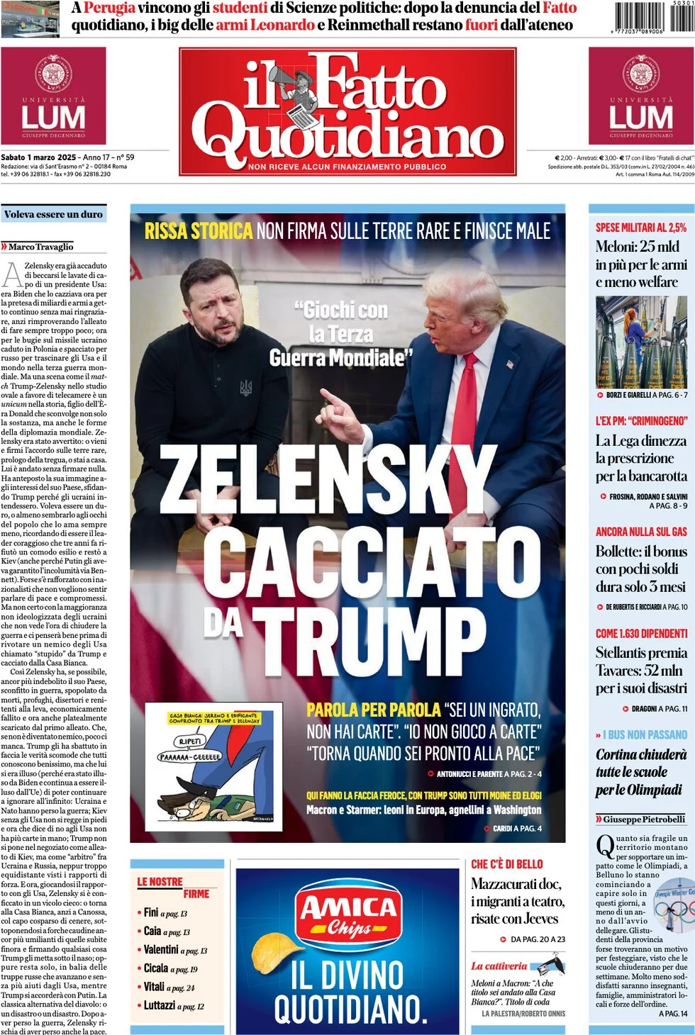 anteprima della prima pagina di il-fatto-quotidiano del 01/03/2025