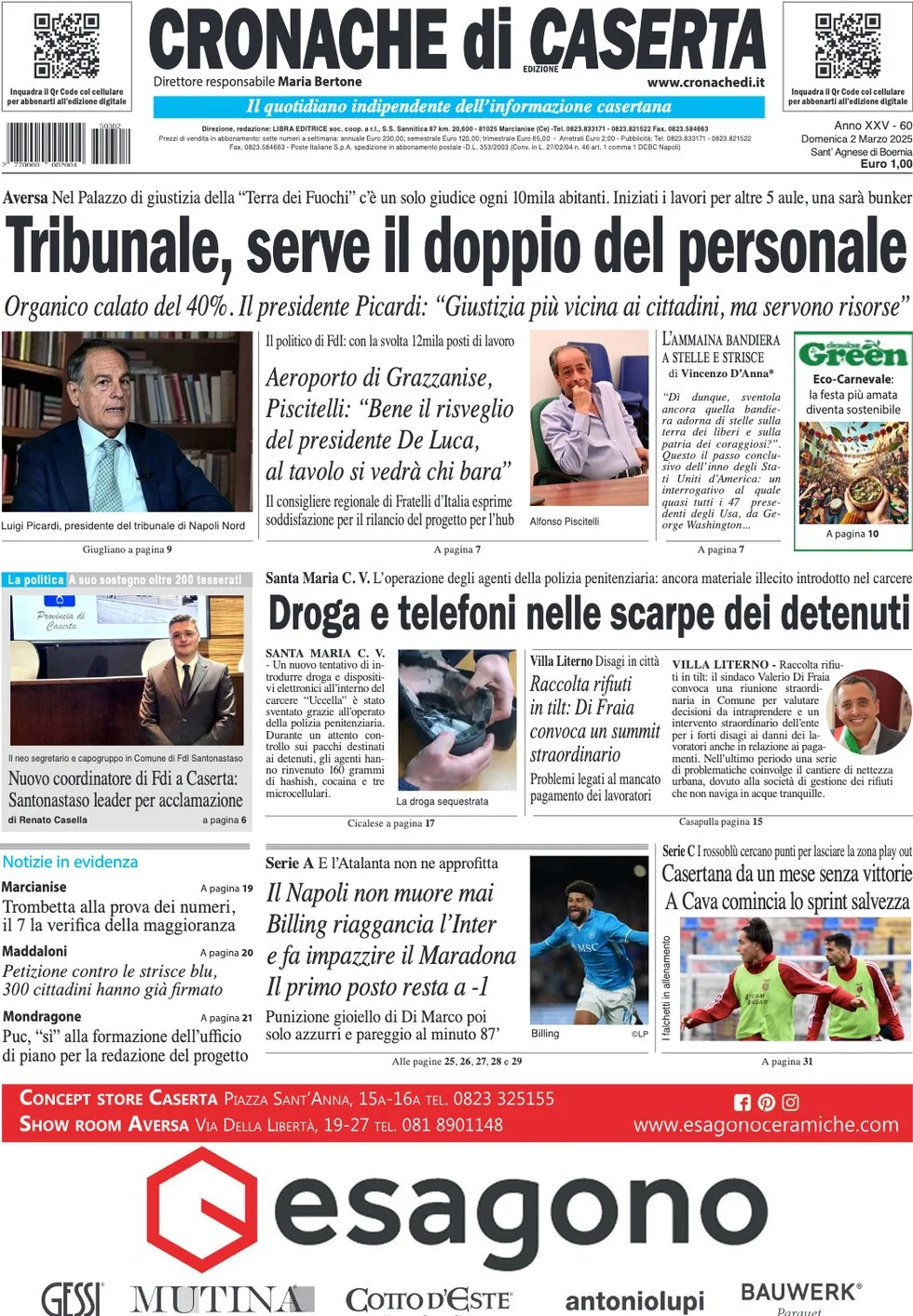 anteprima della prima pagina di cronache-di-caserta del 02/03/2025
