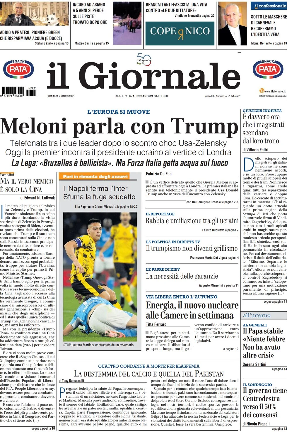 anteprima della prima pagina di il-giornale del 02/03/2025